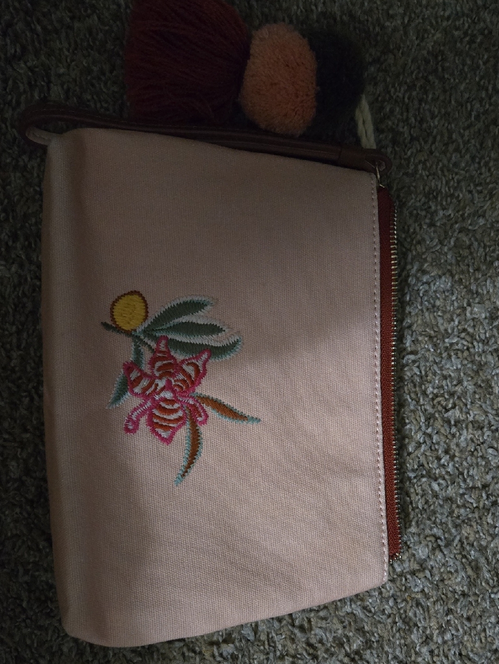 Spartina Light Pink Embroidered Canvas Wristlet Pouch - Picture 5 of 5